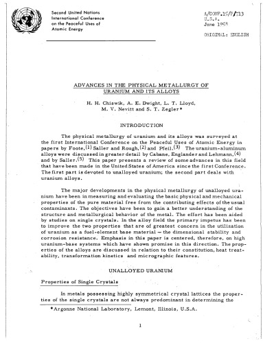 Physical Metallurgy of Uranium and its Alloys