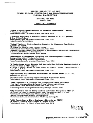 High-Temperature Plasma Diagnostics [10th Conf.]