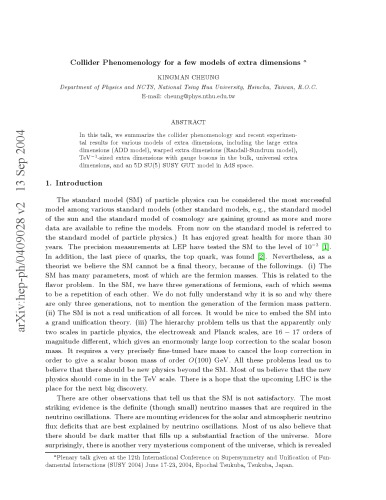 Collider Phenomenology For a Few Models of Extra Dimensions