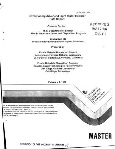 Evolutionary Advanced LWR Data Report