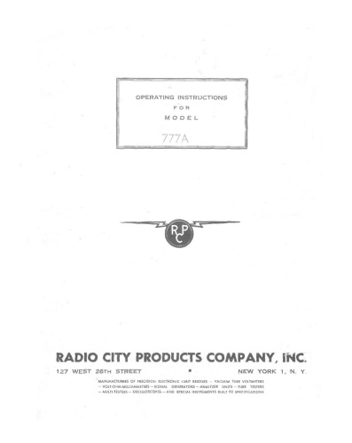 Radio City Products Model 777 Signal Tracer