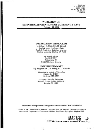 Scientific Applications of Coherent X-rays [workshop]