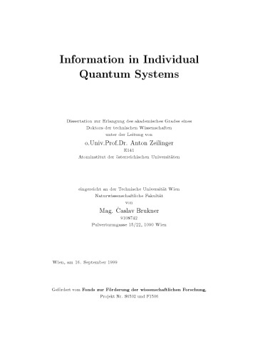 Information in Individual Quantum Systems [PhD diss.]