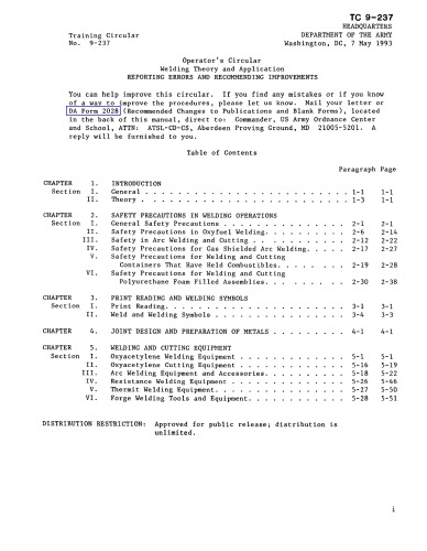 Welding Theory and Applications [US Army TC-9-237]