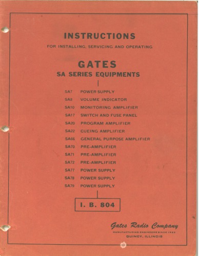 GATES SA-Series (broadcast radio) Equipment - Service, Installation, Operation