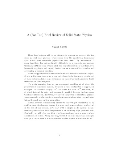 Brief Review of Solid State Physics