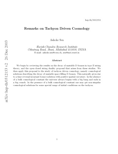 Remarks on Tachyon-Driven Cosmology