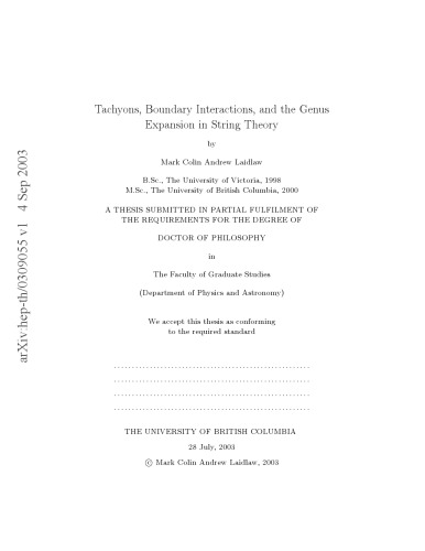 Tachyons, Boundary Interactions and Genus Expansion in String Theory [thesis]