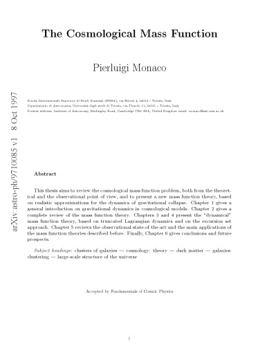 Cosmological Mass Function [thesis]