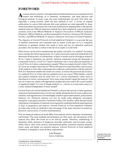 Current Protocols in Food Analytical Chemistry