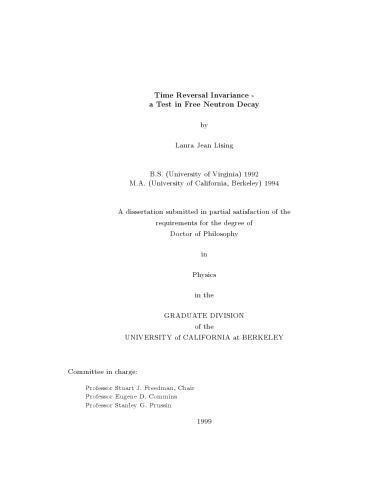 Time Reversal Invariance - A Test in Free Neutron Decay [thesis]