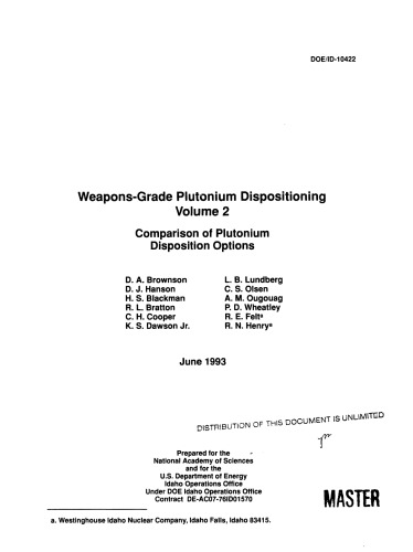 Weapons-Grade Plutonium Dispositioning Vol 2 [options]