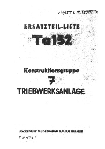 Aircraft Construction - Ta 152 (Ersatzteil-Liste) 