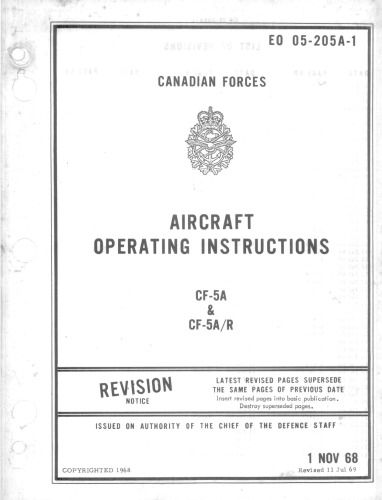 Aircraft Operating Instructions - (Northrop) CF-5A, 5A R Fighter [EO 05-205A-1]