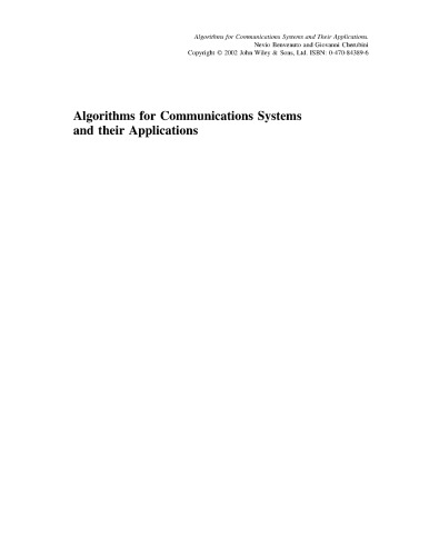 Algorithms for Comm. Systs and Their Applns