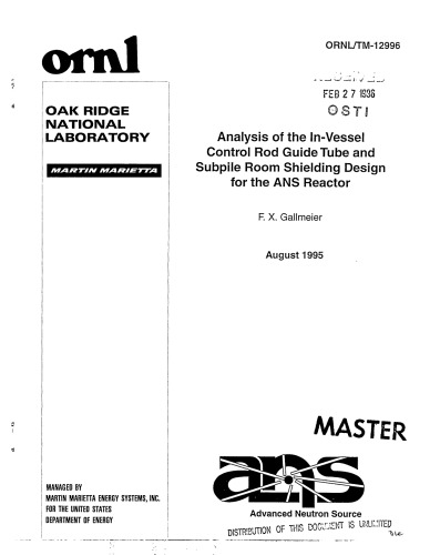 Analysis of Ctl Rod Guide Tube, Subpile Room of ANS Reactor