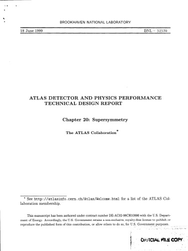 ATLAS Detector, Physics Performance Tech Rpt - CH 20 [Supersymmetry]