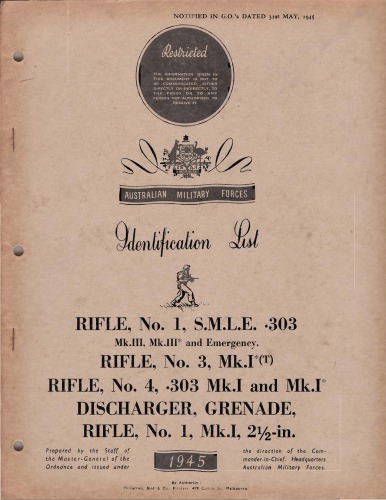 Australian Military Forces Identification List [S.M.L.E. Rifles, No.s 1,3,4 - diagrams, parts]