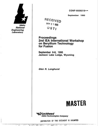 Beryllium Technology for Fusion [2nd IPA Intl Wkshp]