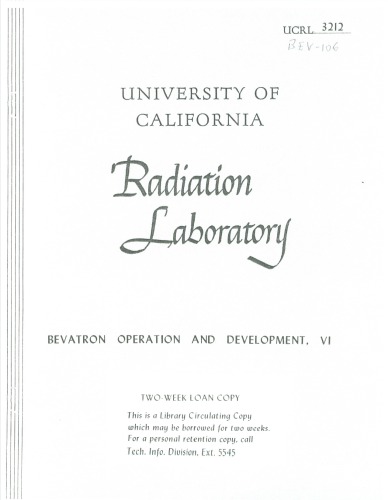 Bevatron Operation and Development VI