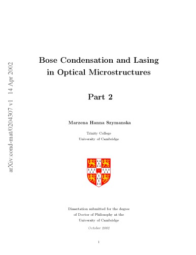 Bose Condensation and Lasing in Optical Microstructures - Part II [thesis]