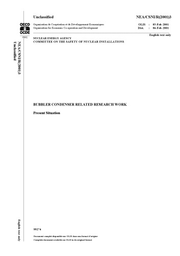 Bubbler-Condenser-Related Research (csni-r2001-3)