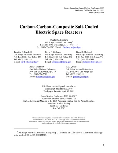 Carbon-Carbon Composite Molten-Salt Cooled Space Reactors [short article]
