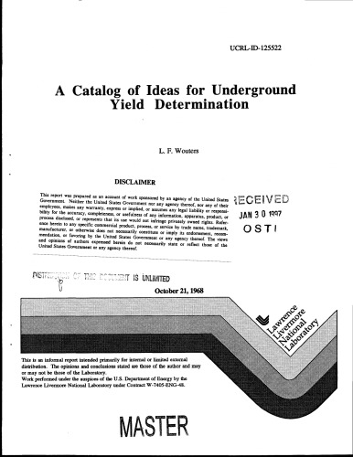 Catalog of Ideas for Underground Yield Determination [declassified]