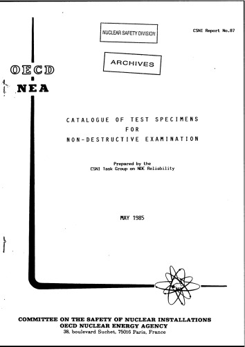 Catalog of Test Specimens for NDE (csni85-87)