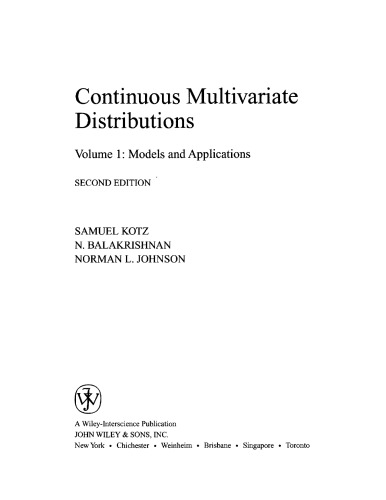 Continuous Multivariate Distribs [Vol 1]