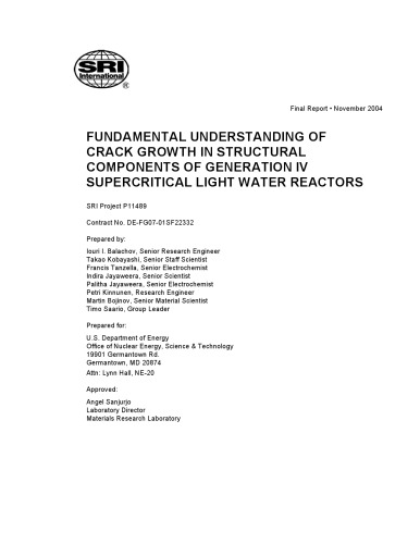 Crack Growth in Struct Components, Gen IV Supercritical Light-Water Reactors - US DOE