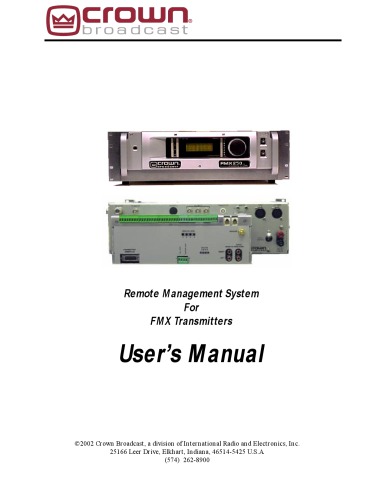 CROWN Remote Management System for FMX Transmitters (broadcast radio)