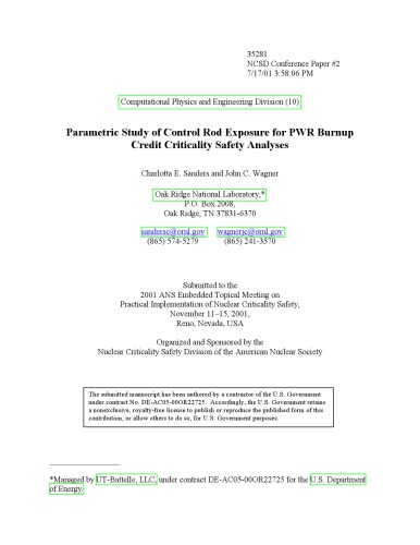 Ctl Rod Exposure for PWR Burnup Credit - Criticality Safety Analyses [short article]