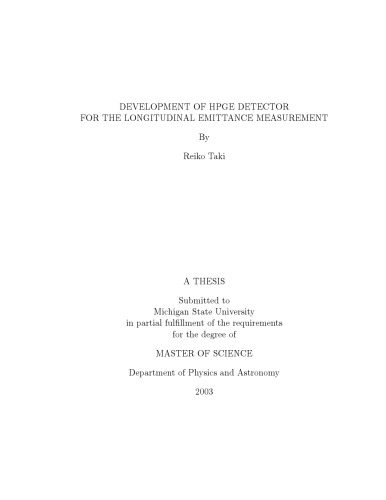 Devel. of HPGE Detector for Emittance Measurement [thesis]