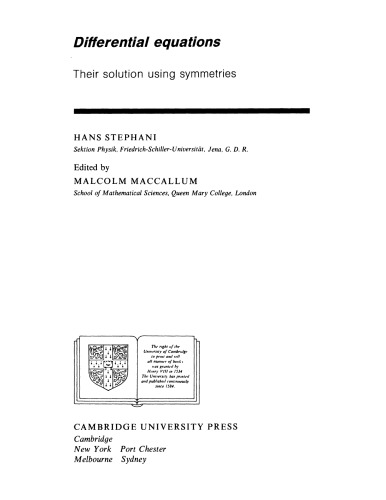 Differential Eqns - Their Soln Using Symmetries