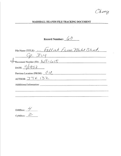 Distribution and density of Fallout from MIKE shot - US Navy RDL