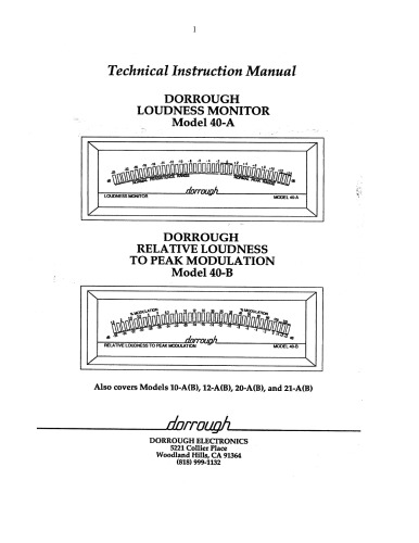 DORROUGH 40A, 40B Loudness Monitors - Tech Instruction