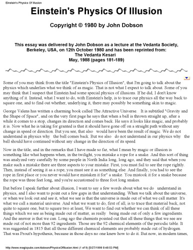 Einstein's Physics Of Illusion