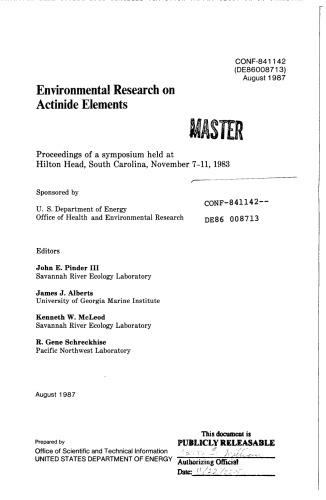 Environmental Research on Actinide Elements [symp. procs, 1983]