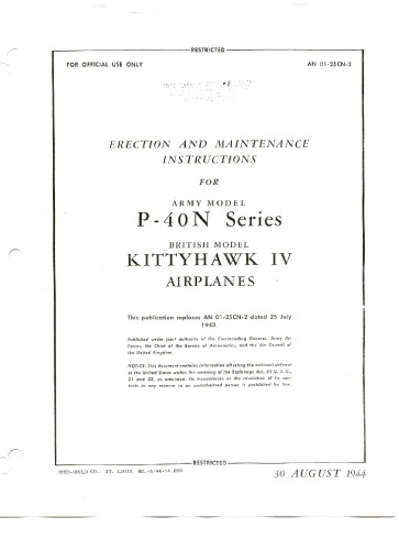 Erection and Maint. Instructions for Army Mdl P-40N, British Mdl Kittyhawk IV Airplanes [AN 01-25CN-2]