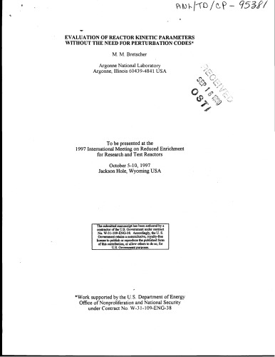 Eval of Reactor Kinetics Params Without Perturbation Codes [sm article]
