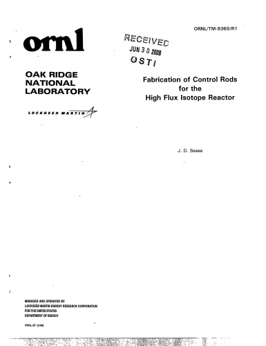 Fabrication of Control Rods - High Flux Isotope Reactor