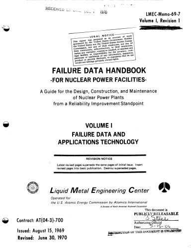 Failure Data Handbook for Nuclear Power Facilities - Vol 1