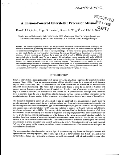 Fission-Powered Interstellar Precursor Mission [short article]