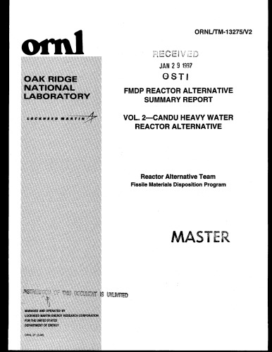 FMDP Reactor Alternative Vol 2 [CANDU Hvy Wtr Alt.]