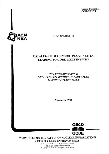 Generic Plant States Leading to Core Melt in PWRs (csni-r1996-18)