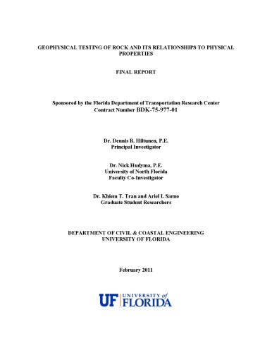 Geophysical Testing of Rock and its Relationship to Phys. Props. [RPT]