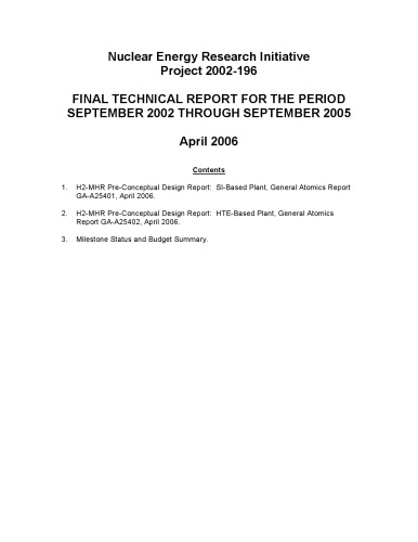 H2-MHR Design Rpt - SI-Based Plant (General Atomics)