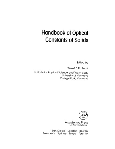 Handbook of Optical Constants of Solids [Vols. 1-4 combined]