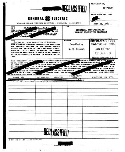 Hanford Production Reactors - Technical Specs